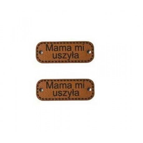 Naszywka skórzana Hand Made 51 "mama mi uszyła" 10x30mm
