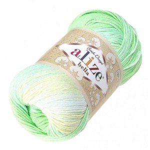 Alize Bella Batik 2131 biały, pastelowy żółty, zielony (100g)