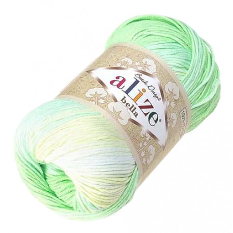 Alize Bella Batik 2131 biały, pastelowy żółty, zielony (100g)