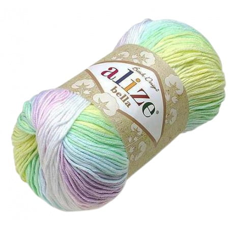 Alize Bella Batik 2132 pastelowe róże, zielenie, żółty (100g)