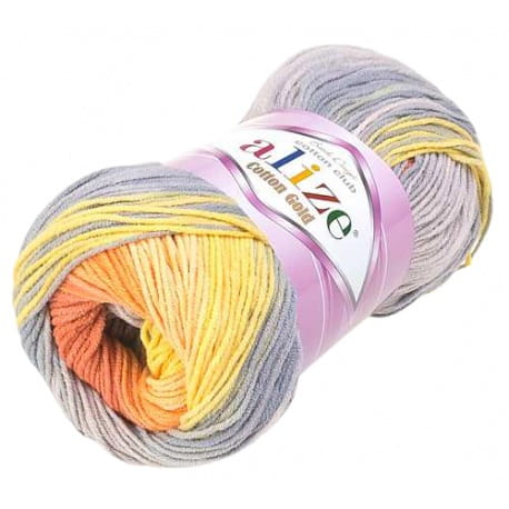Alize Cotton Gold Batik 5508 żółty, pomarańczowy, popielaty, szary