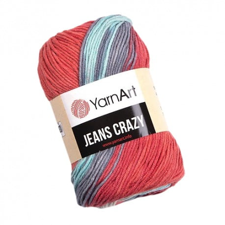YarnArt Jeans Crazy 8205 pastelowy błękitny, jeans, malinowy