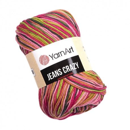 YarnArt Jeans Crazy 7206 melanż różu, zieleni, musztardy