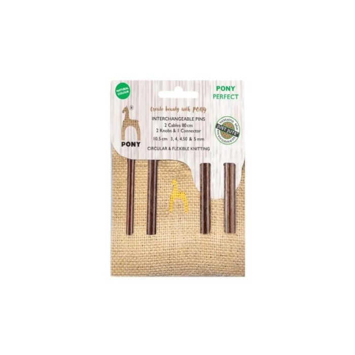Zestaw drewnianych drutów z wymiennymi żyłkami PONY - Perfect Jute 3-5mm x 10,5cm
