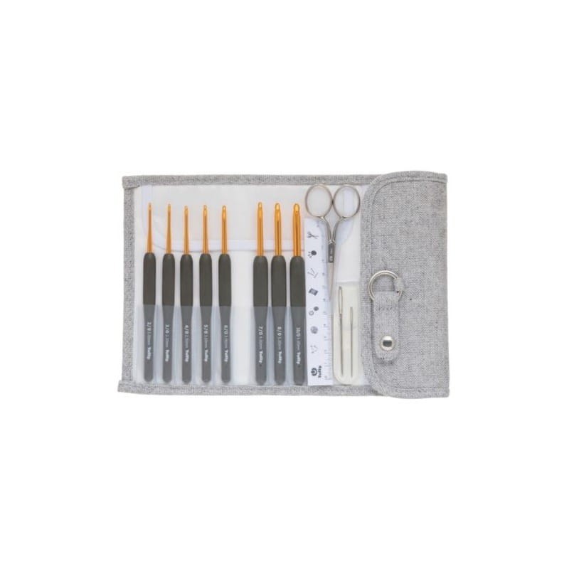 Zestaw szydełek aluminiowych z ergonomiczną rączką z akcesoriami TULIP - Etimo 2-6mm