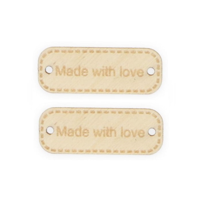Naszywka Hand Made drewniana 244 "Made with love" 10x30mm