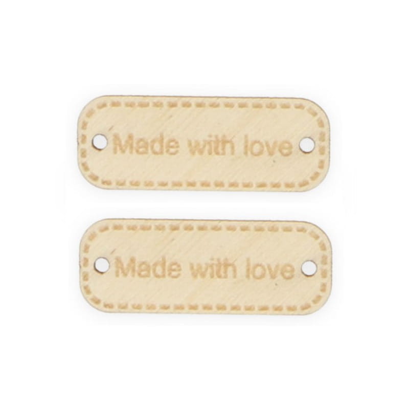 Naszywka Hand Made drewniana 244 "Made with love" 10x30mm