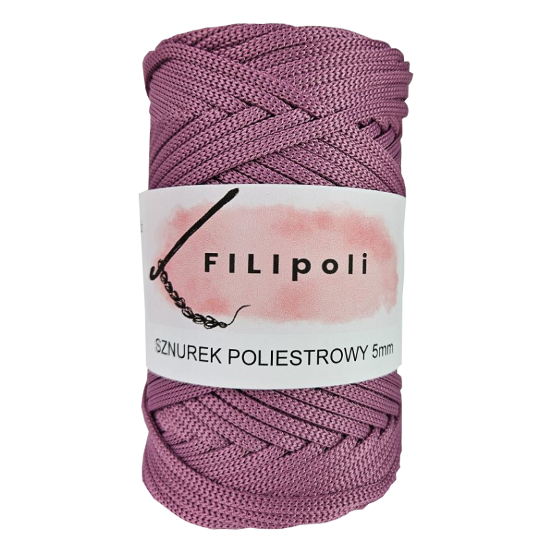 FILIpoli Sznurek poliestrowy płaski 5mm jagodowy shake