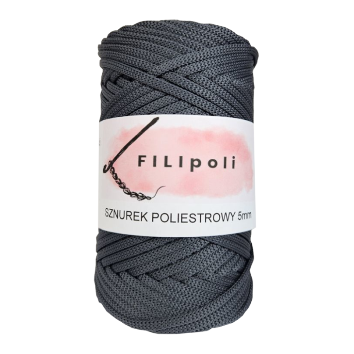 FILIpoli Sznurek poliestrowy płaski 5mm grafitowy