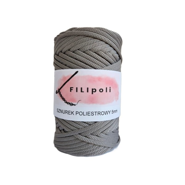 FILIpoli Sznurek poliestrowy płaski 5mm szary
