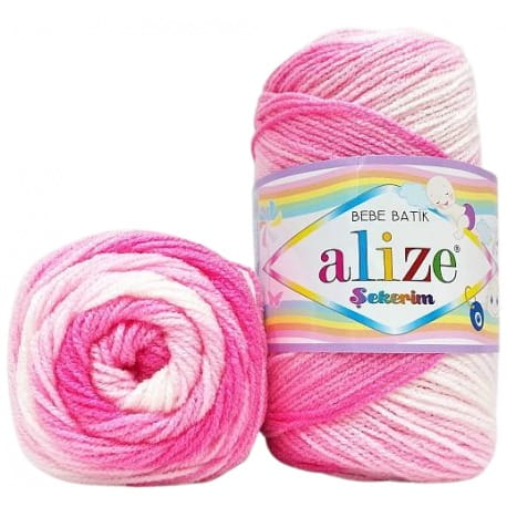 Alize Sekerim Bebe Batik 2126 biały, pastelowy różowy, różowy