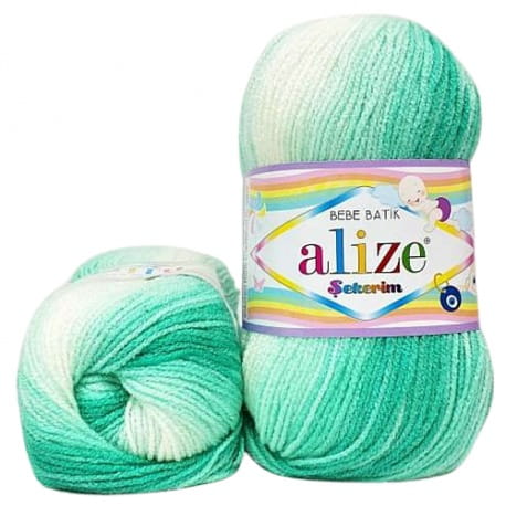 Alize Sekerim Bebe Batik 6317 biały, miętowy, szmaragdowy