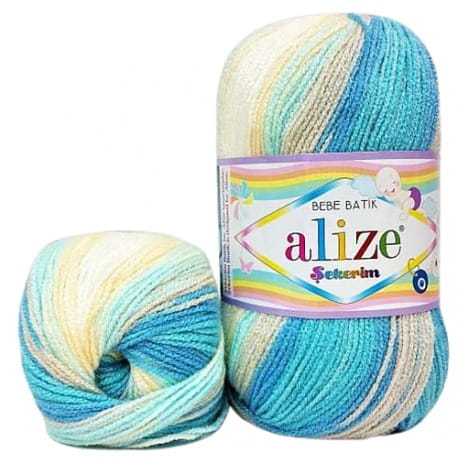 Alize Sekerim Bebe Batik 4398 biały, kremowy, beż, niebieski