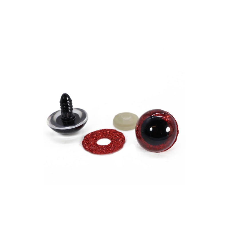 Oczy do maskotek 20mm czerwone z brokatem 2szt.