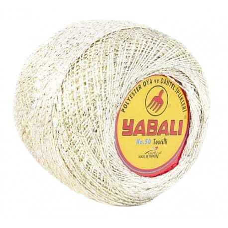 Kordonek poliestrowy Yabali biały ze złotą nitką