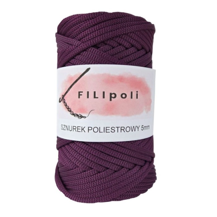 FILIpoli Sznurek poliestrowy płaski 5mm śliwka