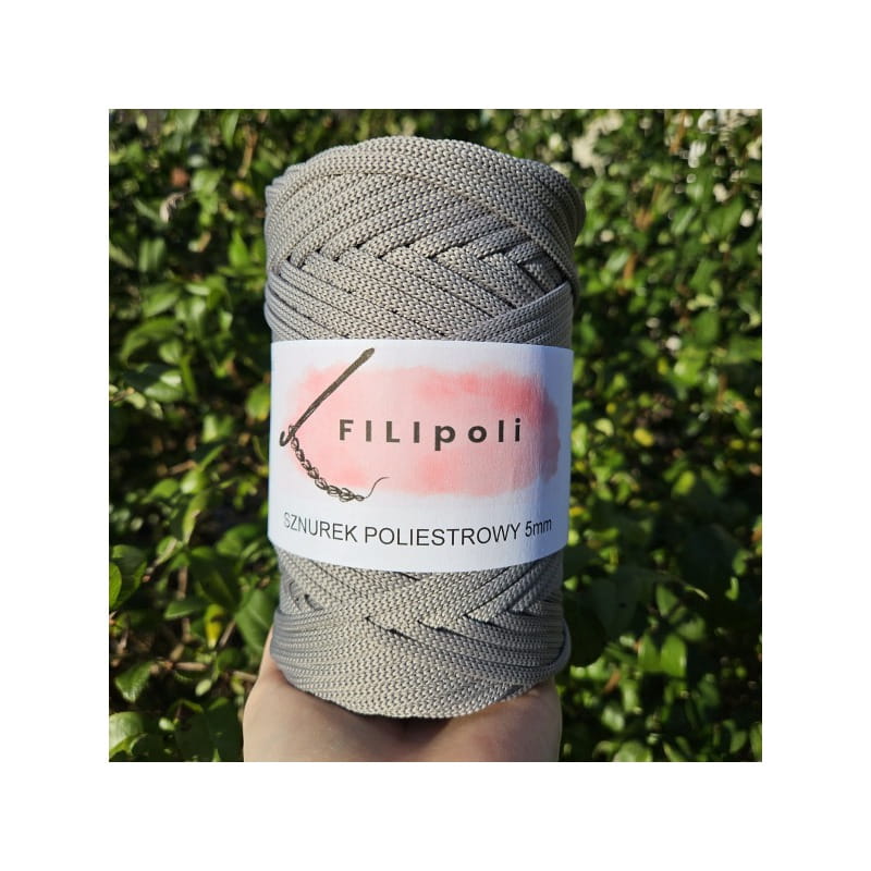 FILIpoli Sznurek poliestrowy płaski 5mm szary
