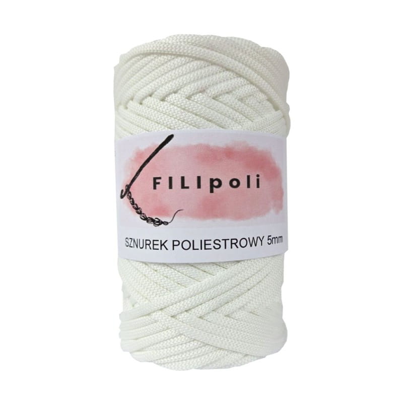 FILIpoli Sznurek poliestrowy płaski 5mm biały
