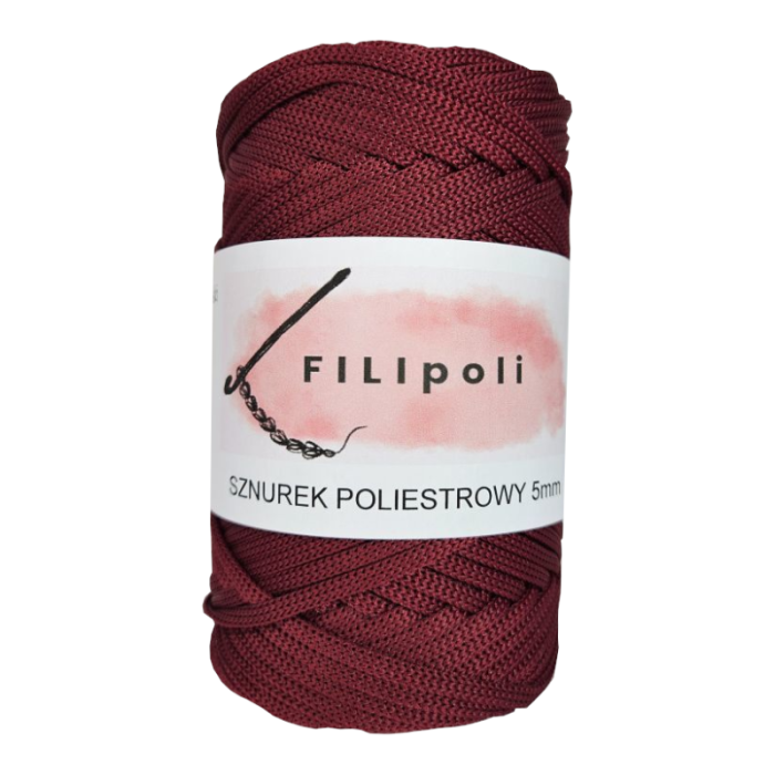 FILIpoli Sznurek poliestrowy płaski 5mm wino