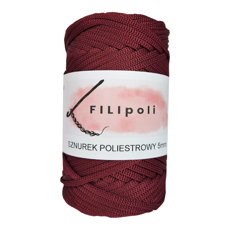 FILIpoli Sznurek poliestrowy płaski 5mm wino
