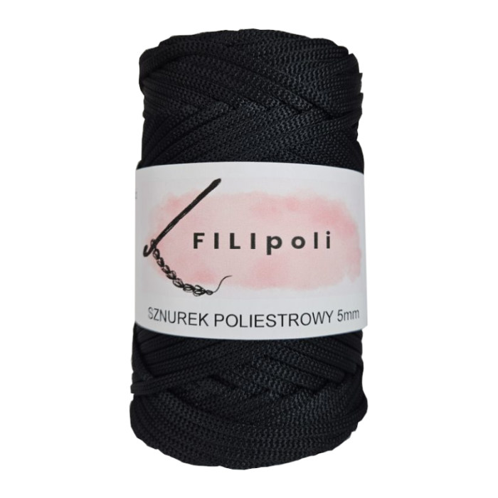 FILIpoli Sznurek poliestrowy płaski 5mm czarny