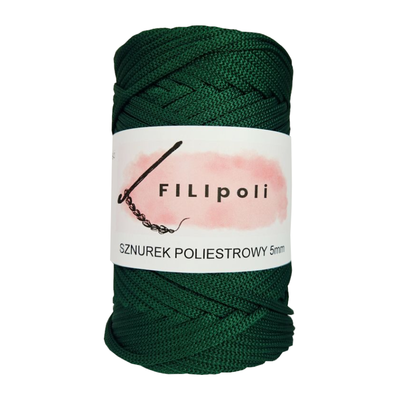 FILIpoli Sznurek poliestrowy płaski 5mm butelkowa zieleń