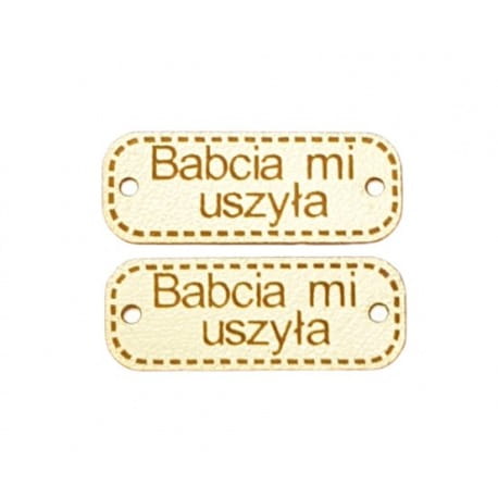 Naszywka skórzana Hand Made 39 "babcia mi uszyła" 10x30mm