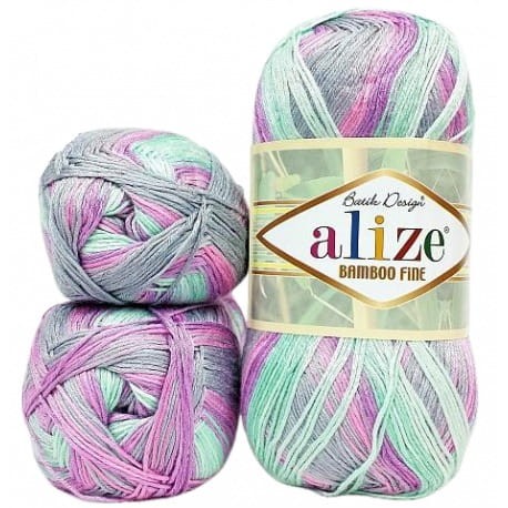 Alize Bamboo Fine Batik 3256 szary, miętowy, różowy