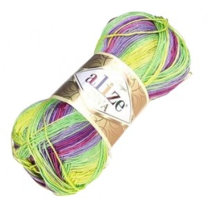 Alize Diva Batik Design 3241 żywa zieleń, różowy, fioletowy