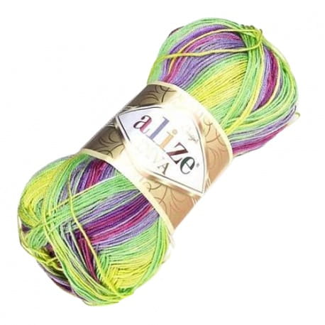 Alize Diva Batik Design 3241 żywa zieleń, różowy, fioletowy