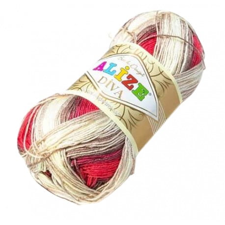 Alize Diva Batik Design 4574 kremowy, kawa z mlekiem, malinowy