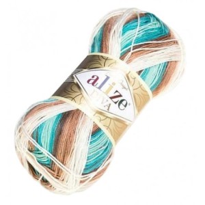 Alize Diva Batik Design 4603 kremowy, odcienie brązu, odcienie turkusów