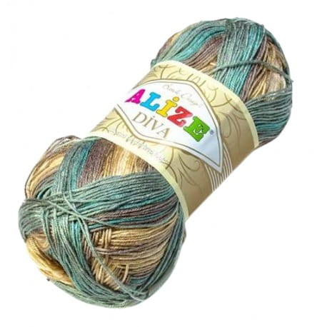 Alize Diva Batik Design 3307 beż, kawa z mlekiem, szmaragdowy