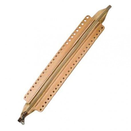 Skórzany suwak do torebek 25cm camel