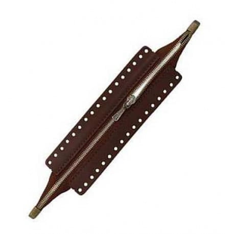 Skórzany suwak do torebek 20cm brąz